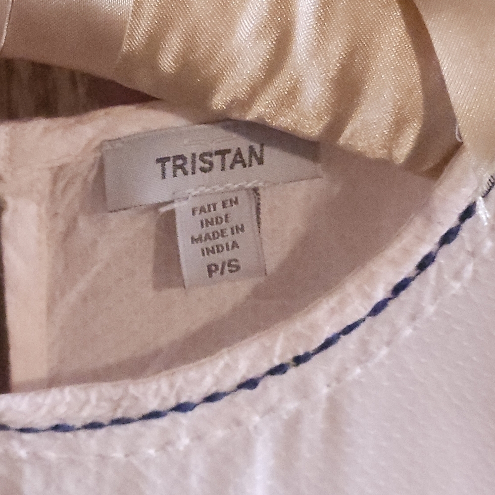TRISTAN Soft Pink Cotton Top with Navy Stitching Small Boho Embroidery Peplum - Picture 3 of 8